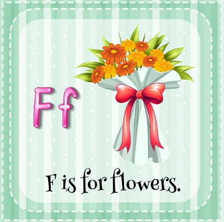 Flashcard letter F is for flowers with green backgroundのイラスト素材