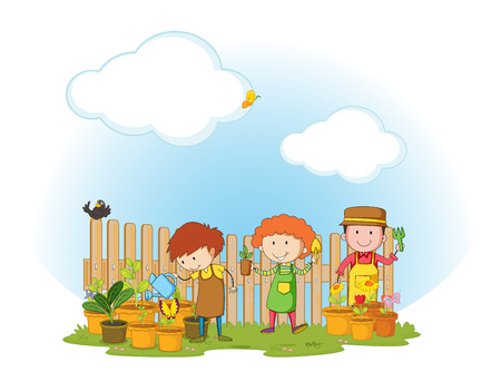 People working in the gardenのイラスト素材