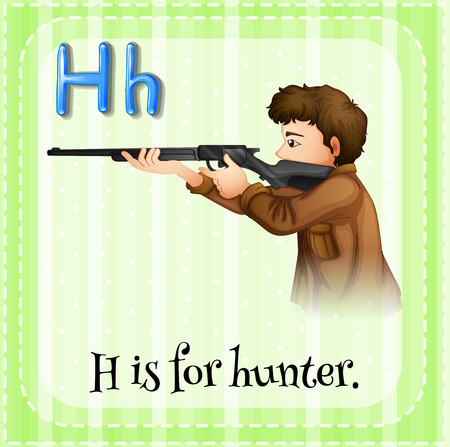 Flashcard letter H is for hunter with green backgroundのイラスト素材