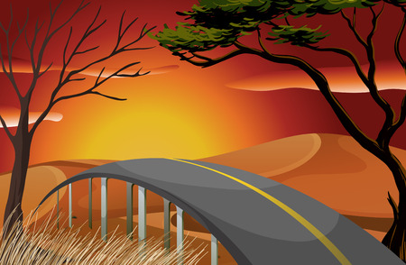 Road to countryside with sunset backgroundのイラスト素材