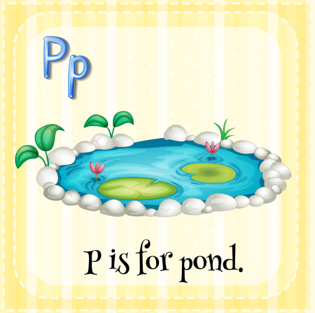 Flashcard of a letter P with a picture of a pondのイラスト素材