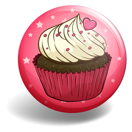 Cupcake with heart topping on pink badgeのイラスト素材