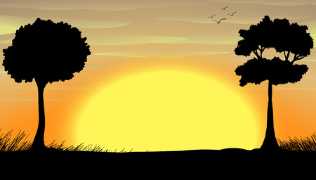 Field in silhouette during the sunsetのイラスト素材
