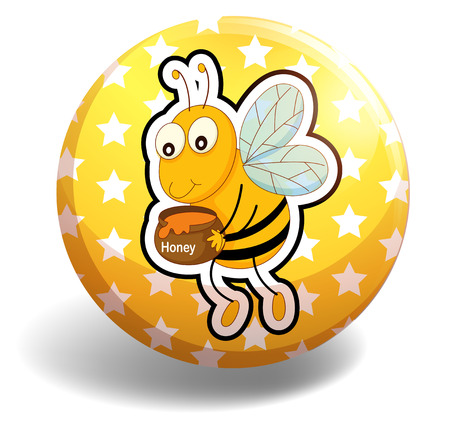 Bee and honey on yellow badgeのイラスト素材