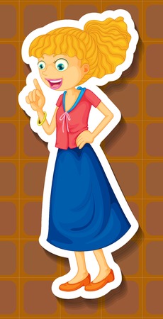 Woman talking sticker on brown backgroundのイラスト素材