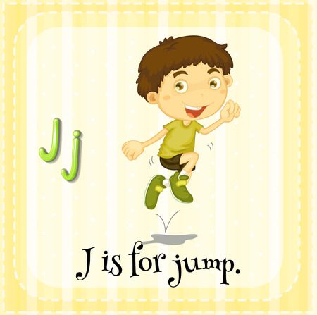 Flashcard of an alphabet J with a boy jumpingのイラスト素材
