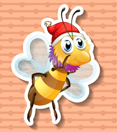 Yellow bee with christmas hat flyingのイラスト素材