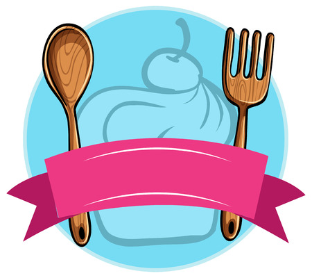 Pair of wooden fork and spoon with pink ribbon for textingのイラスト素材