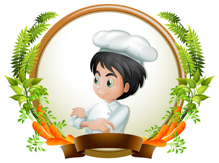 Blank banner with male chef and vegetable backgroundのイラスト素材