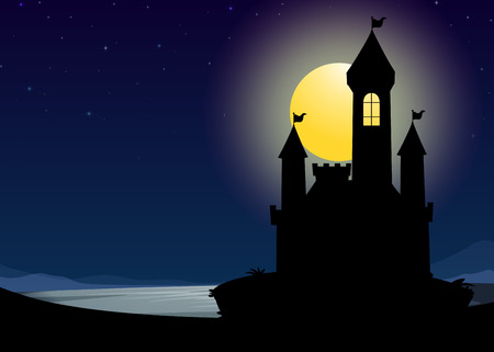 Silhouette castle on fullmoon nightのイラスト素材