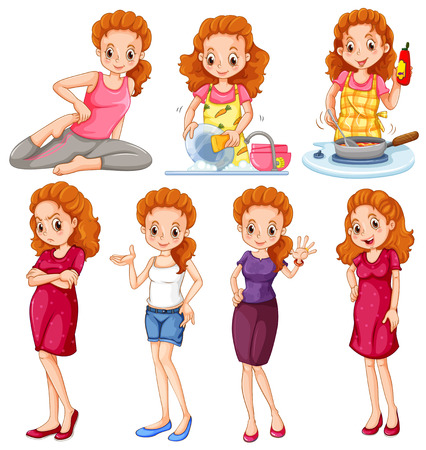 Poster of ladies in different activities and feelingsのイラスト素材