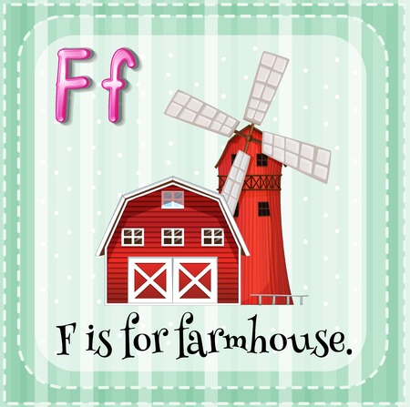 Flashcard letter F is for farmhouseのイラスト素材