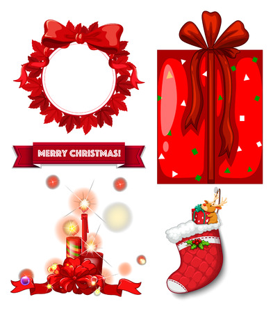 Flashcard of red color theme with Christmas decorationsのイラスト素材