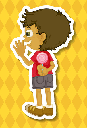 Boy hiding lollipop in the backのイラスト素材