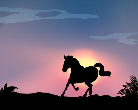 Silhouette horse running on the groundのイラスト素材