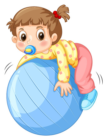 Girl toddler playing with blue ballのイラスト素材