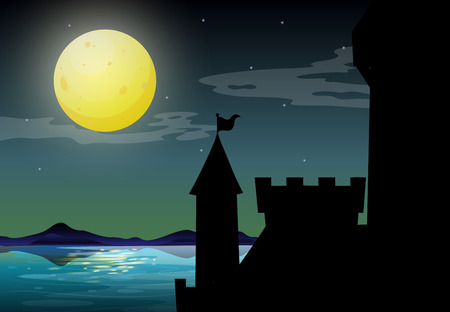 citadel by the lake on fullmoon nightのイラスト素材