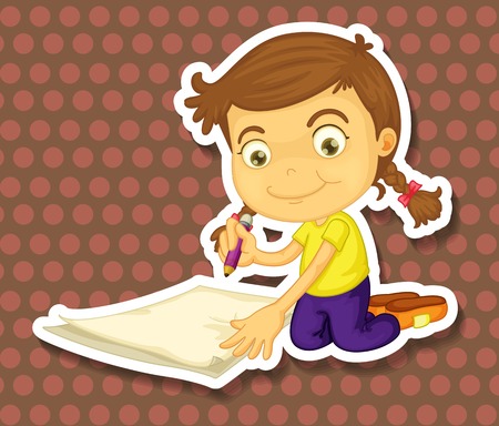 Litter girl writing on papersのイラスト素材