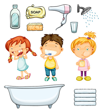 Children and bathroom set illustrationのイラスト素材