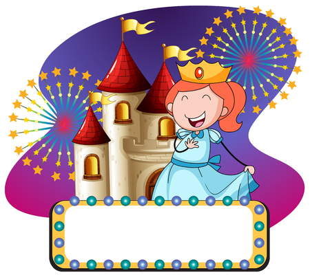 Princess and castle at night illustrationのイラスト素材