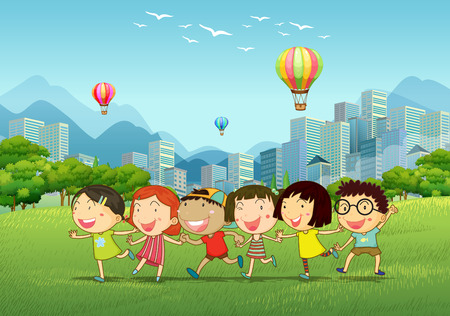 Children playing in the park illustrationのイラスト素材