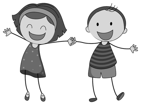 Boy and girl holding hands illustrationのイラスト素材