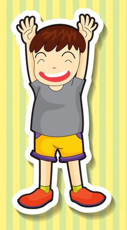 Little boy having both hands up illustrationのイラスト素材