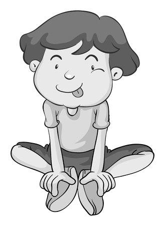 Boy sitting with tongue out illustrationのイラスト素材