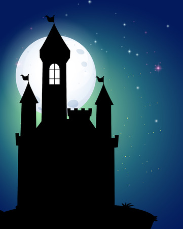 Silhouette of castle under full moon illustrationのイラスト素材