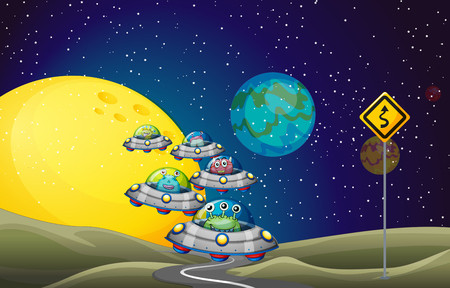 Aliens flying UFO in the space illustrationのイラスト素材