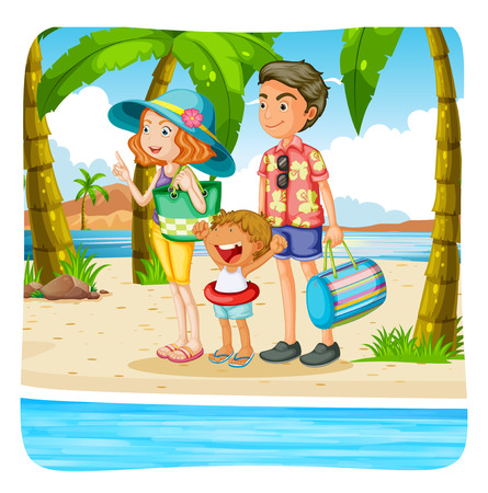 Family taking vacation on the beach illustrationのイラスト素材
