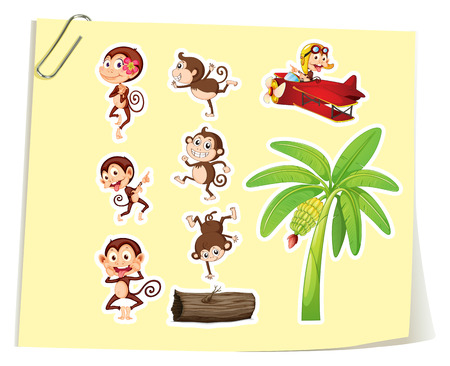 Monkeys and banana tree illustrationのイラスト素材
