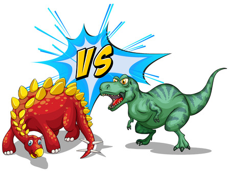 Two dinosaurs fighting on white illustrationのイラスト素材