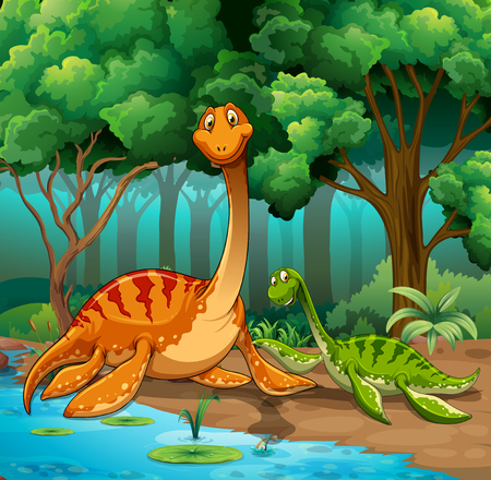 Dinosaurs living in the jungle illustrationのイラスト素材