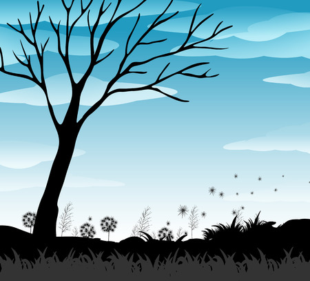 Silhouette field with blue sky illustrationのイラスト素材