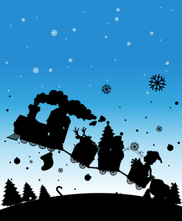 Silhouette train full of christmas things illustrationのイラスト素材