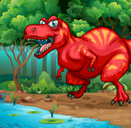 T-Rex walking in the jungle illustrationのイラスト素材