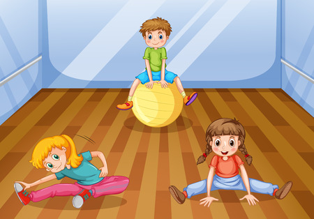 Children exercising in the room illustrationのイラスト素材