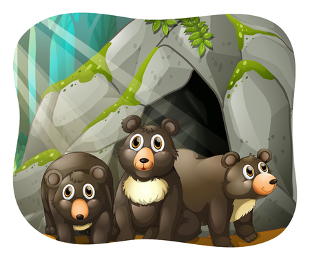 Grizzly bears living in the cave illustrationのイラスト素材