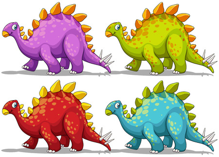 Dinosaur in four different colors illustrationのイラスト素材