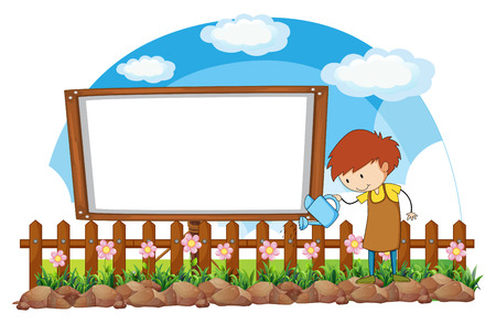 Man watering flowers in the garden illustrationのイラスト素材