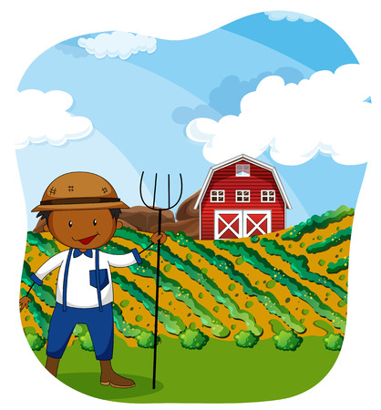 Farmer working in the farmland illustrationのイラスト素材