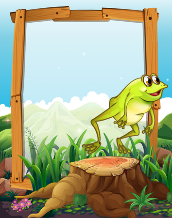 Wooden frame with frog jumping background illustrationのイラスト素材