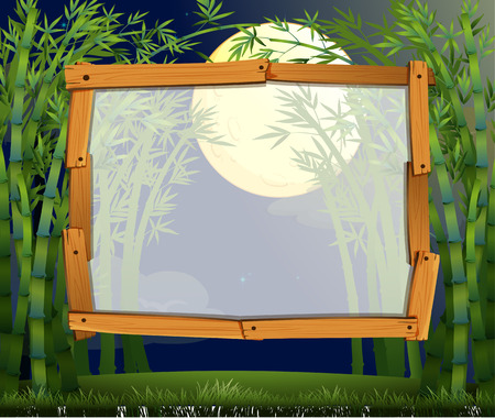 Border design with bamboo forest at night illustrationのイラスト素材
