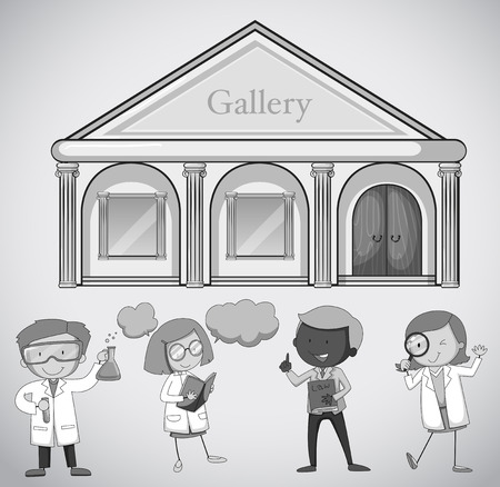 Gallery building and people illustrationのイラスト素材