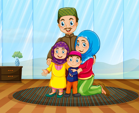 Muslim family in the house illustrationのイラスト素材