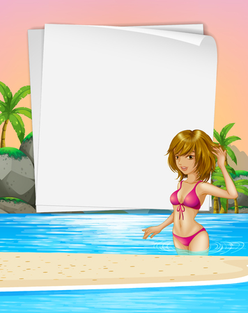 Woman in bikini in the water illustrationのイラスト素材