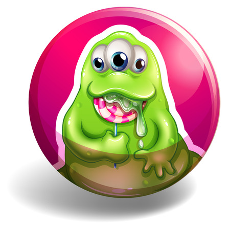 Green monster eating lolipop illustrationのイラスト素材