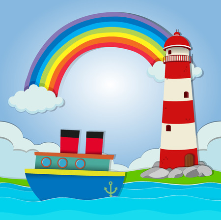 Ship floating in the ocean illustrationのイラスト素材