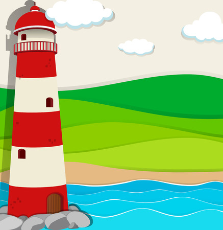 Lighthouse in the ocean illustrationのイラスト素材